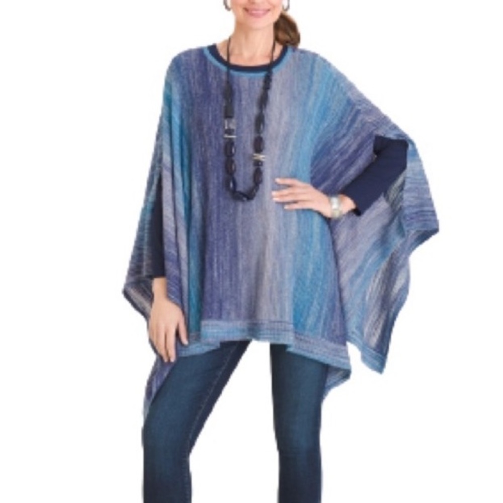 Chico’s Poncho Sweater Cool Gradient Oversize Shapeless Lightweight Top …